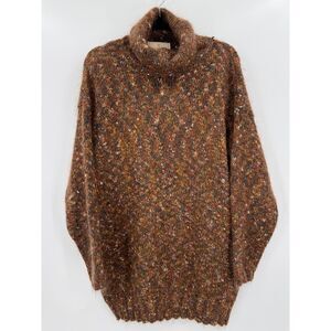 EXPRESS Tricot Vintage Brown Gold Metallic Mohair Turtleneck Sweater Size S